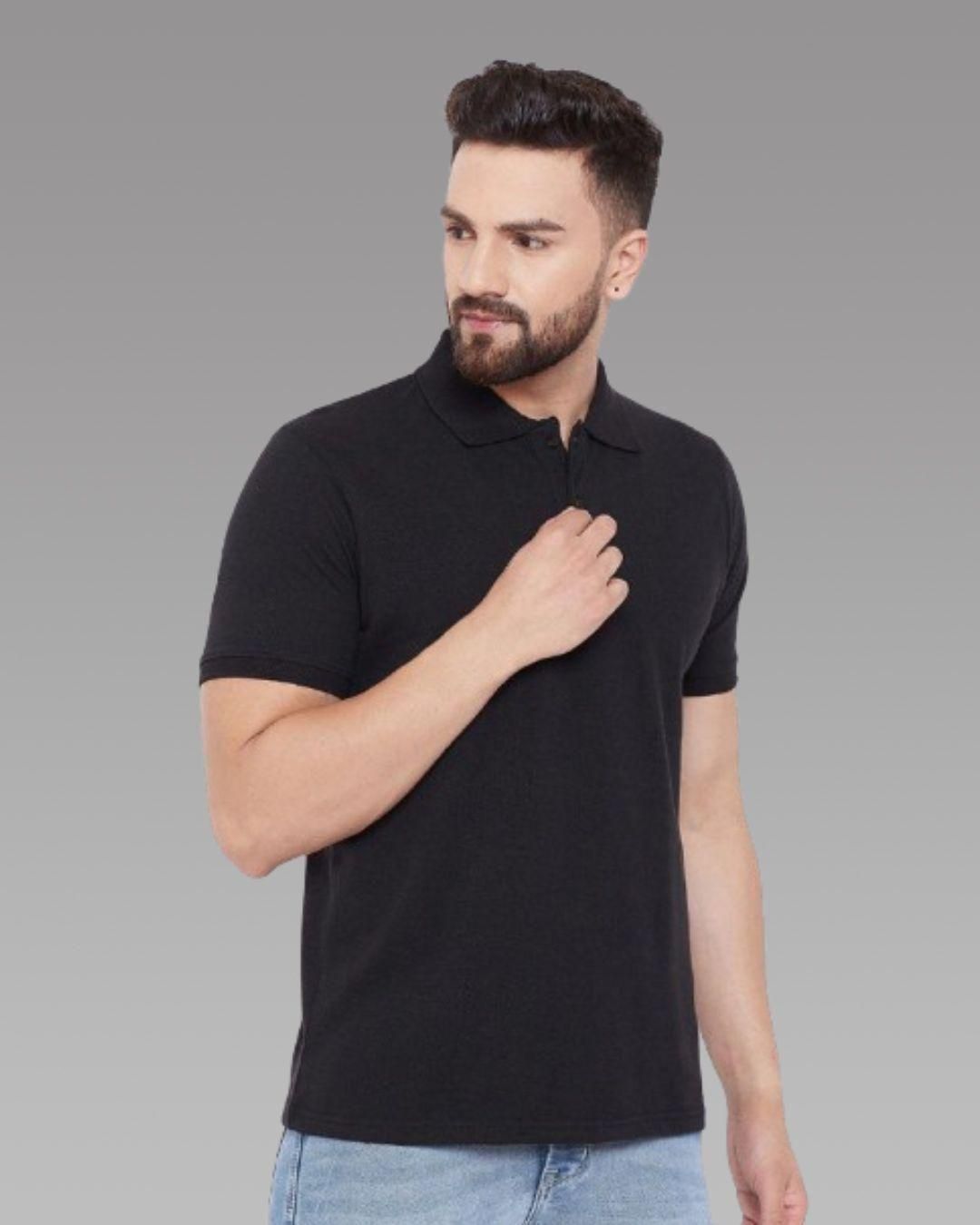 NovaWear Cotton Blend Polo T Shirt - Solid Black Comfort