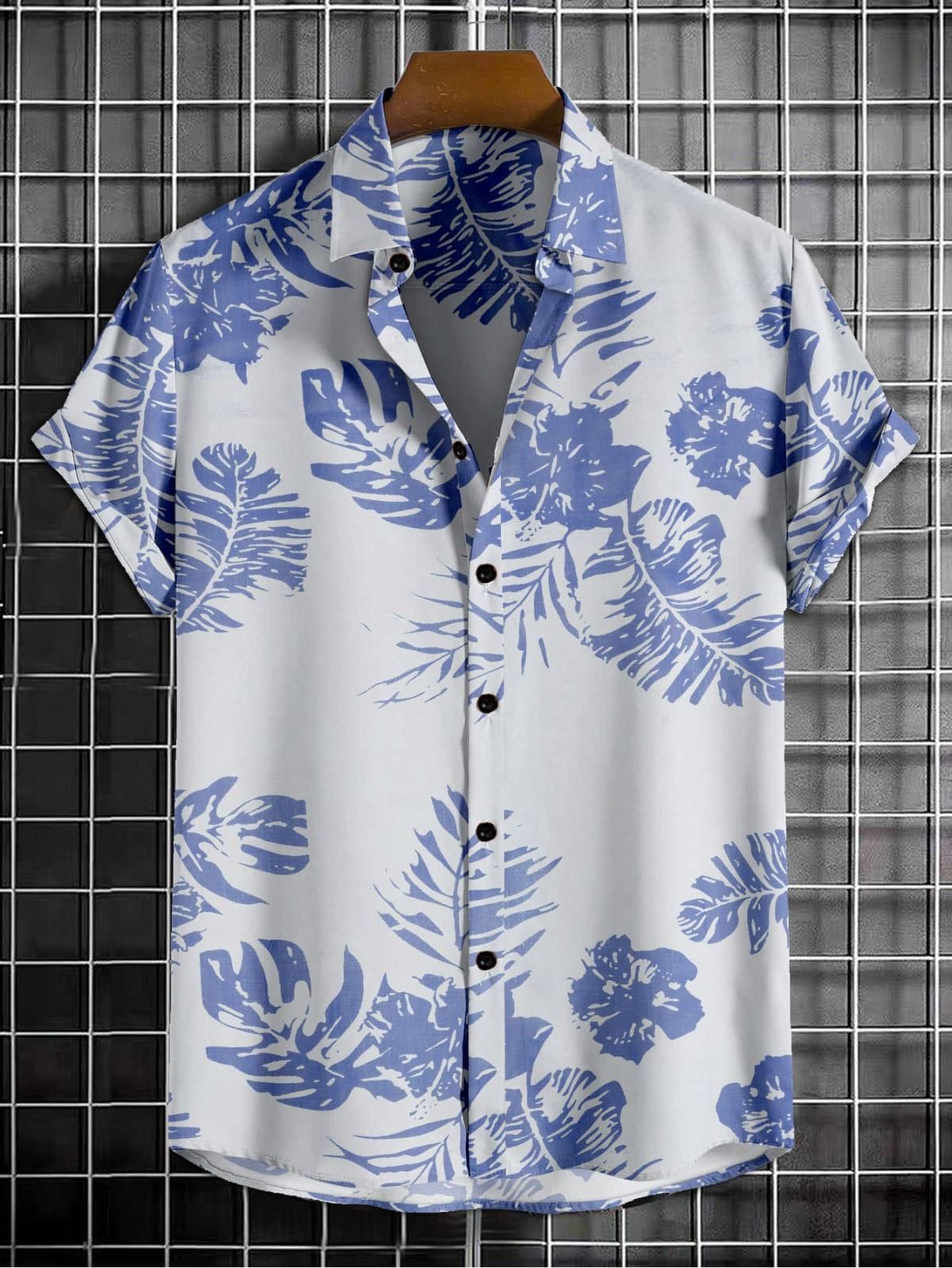 VexWear Mens Printed Half Sleeves Shirt White Navy - Cotton