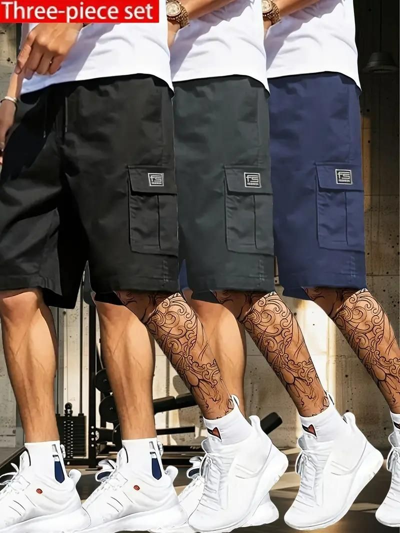 UrbanFlex Men Cotton Casual Cargo Shorts 3 Pack - Slim Fit