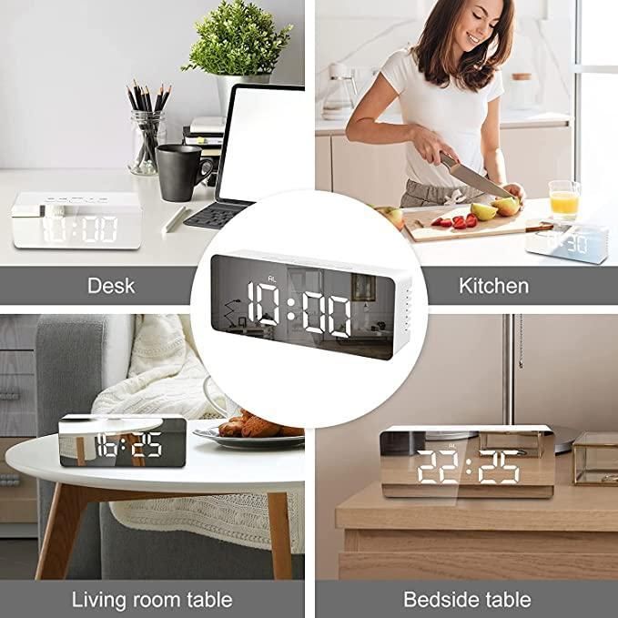 AuraGlow Digital Alarm Clock LED Mirror Display Snooze