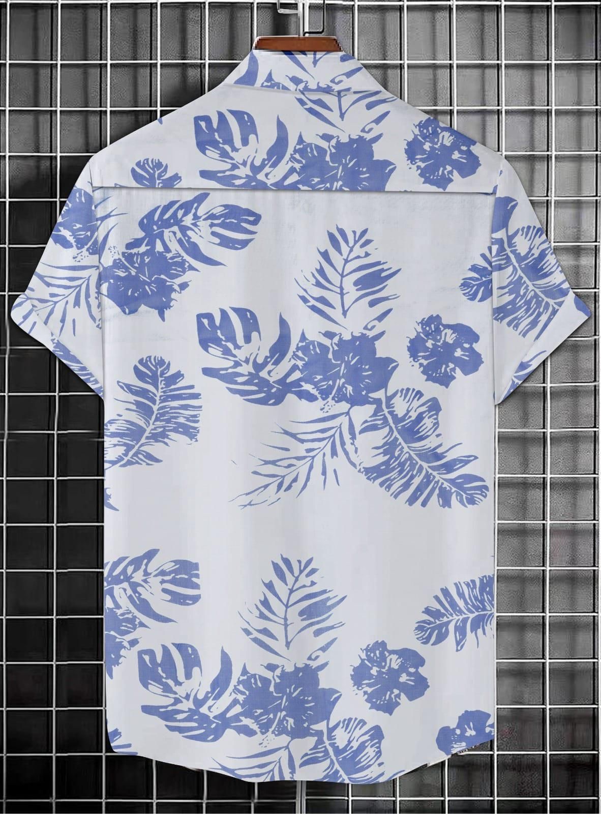 VexWear Mens Printed Half Sleeves Shirt White Navy - Cotton