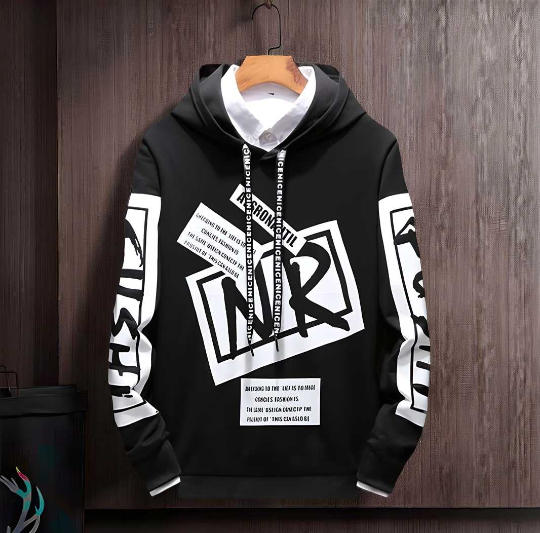 Cotton Blend Printed Full Sleeves Mens Hooded Neck T Shirt