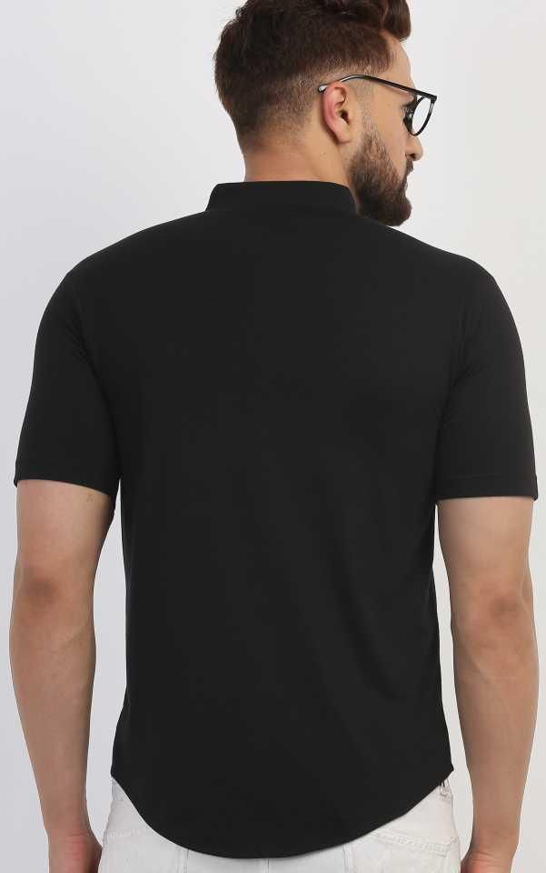 Cotton Blend Solid Half Sleeves Casual Shirt Slim Black