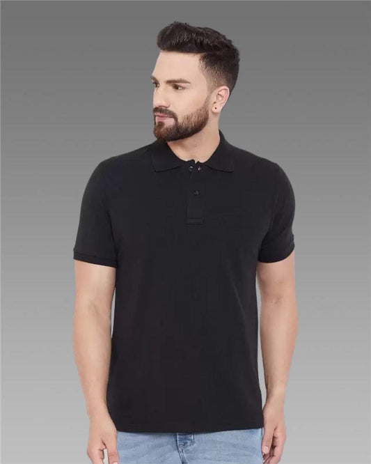 NovaWear Cotton Blend Polo T Shirt - Solid Black Comfort