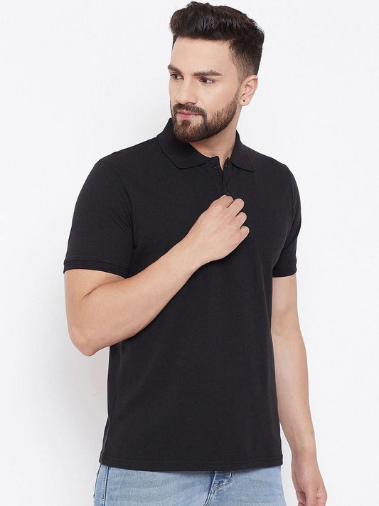 NovaWear Cotton Blend Polo T Shirt - Solid Black Comfort