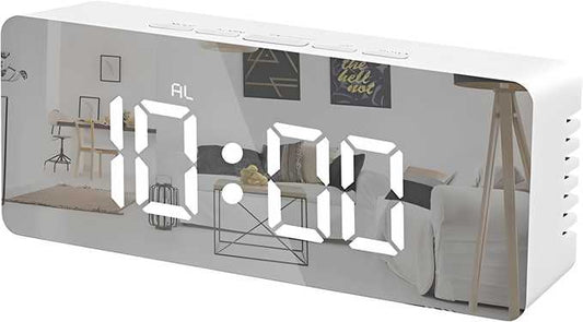AuraGlow Digital Alarm Clock LED Mirror Display Snooze