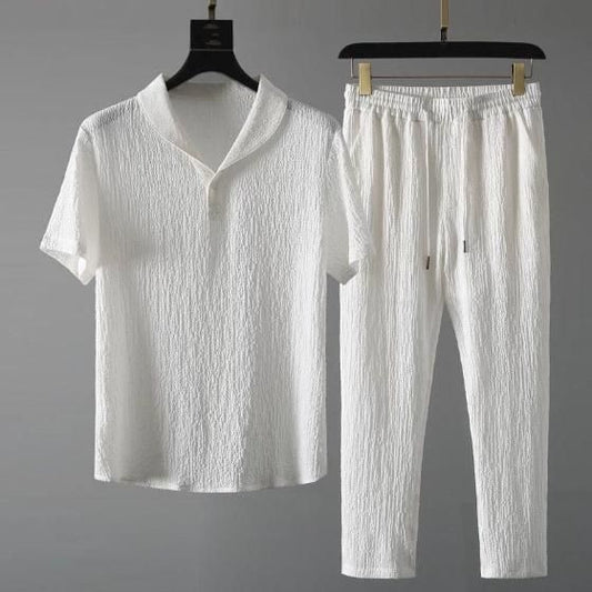 UrbanWear Men's Crinkled Co-Ord Set White - Casual Comfort