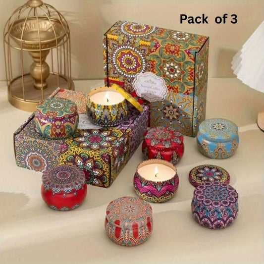 GlowJoy Scented Tin Candle Pack Of 3 Multicolor - Soy Wax
