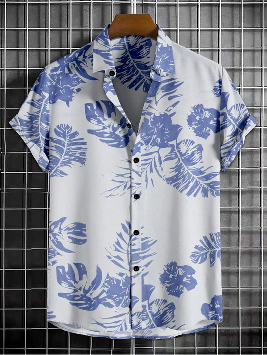 VexWear Mens Printed Half Sleeves Shirt White Navy - Cotton