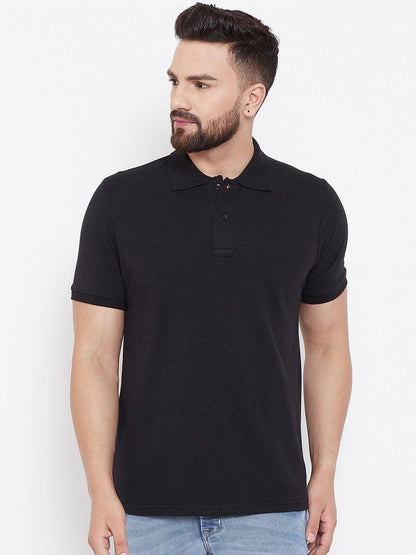 NovaWear Cotton Blend Polo T Shirt - Solid Black Comfort