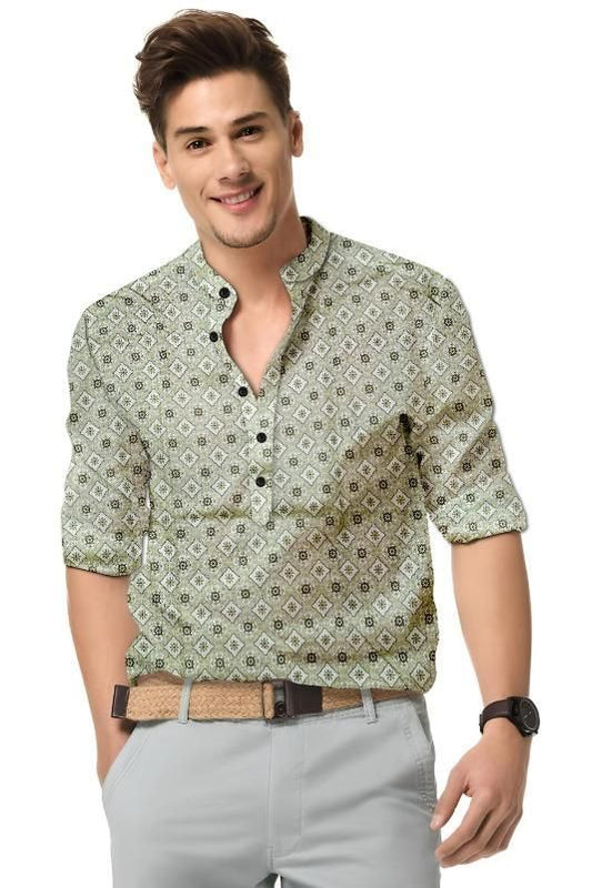 EcoCotton Men's Printed Spread Collar Casual Shirt - Cotton