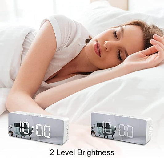 AuraGlow Digital Alarm Clock LED Mirror Display Snooze