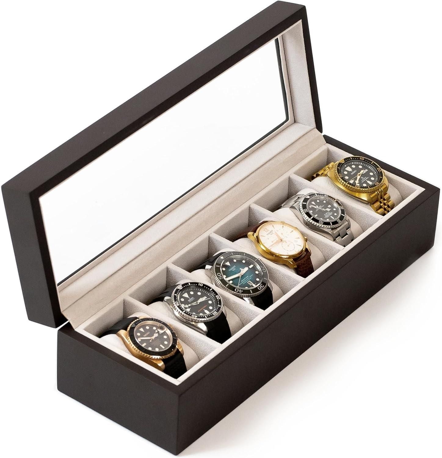Wood Watch Box Organizer with Glass Display - UniqueProductsMania