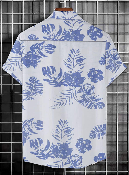 VexWear Mens Printed Half Sleeves Shirt White Navy - Cotton