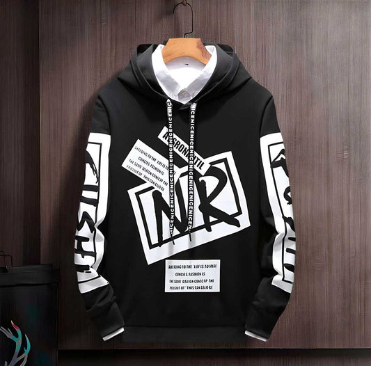 Cotton Blend Printed Full Sleeves Mens Hooded Neck T Shirt