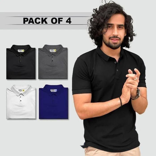 Poly Matte Half Sleeves Mens Polo T Shirt Pack 4 Comfort