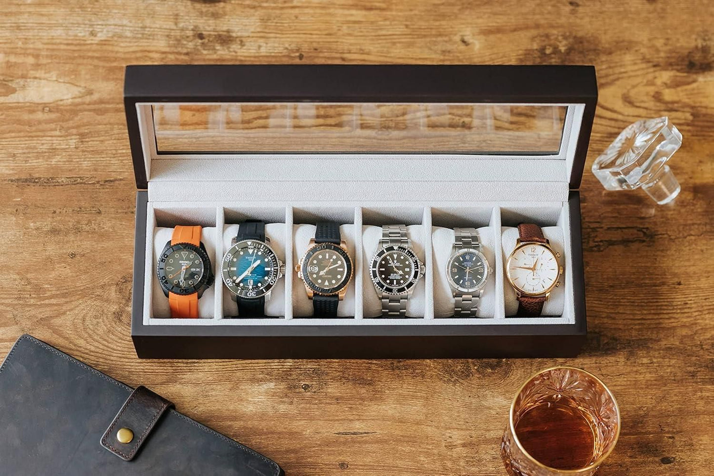 Wood Watch Box Organizer with Glass Display - UniqueProductsMania